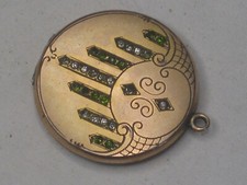 vintage antique compact pendant etched faceted inlay stone  Art Nouveau picture