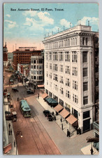 TX, El Paso, San Antonio Street, Aerial View, Trolley, Vintage Postcard picture