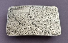 Old Vintage Antique Western Engraved Sterling Silver Monogram E.R.E. Belt Buckle picture