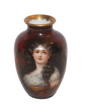 Antique German Royal Schwarzburg Painted Artist Signed Porcelain Portrait Vase picture