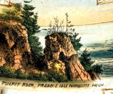 MARQUETTE, MICHIGAN MI ANTIQUE PULPIT ROCK Souvenir China Dish Painted Plate picture