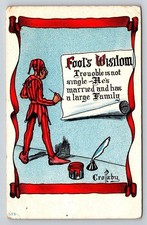 Vintage Fool's Wisdom Jester Croftsby Humorous Postcard Unposted c.1910s picture