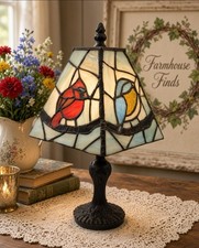 Tiffany Style Stained Glass Bird Accent Lamp Cardinal Bluebird Goldfinch 12
