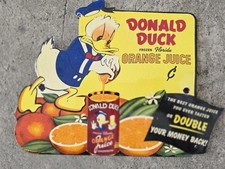 1950'S VINTAGE DONALD DUCK  ORANGE JUICE PORCELAIN SIGN 12
