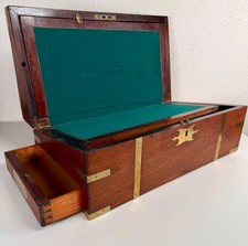LARGE Antique Georgian Campaign Mahogany Brass Lap Desk Writing Box 19th Century picture
