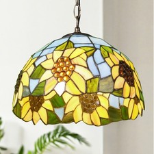 12''Single Head Floral Glass Lamp, Sunflower Tiffany Pendant Light, Bedroom Lamp picture