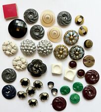 Lot 0f 39 Unique Vintage Buttons Celluloid Plastic Metal Pierced Molded Etc picture