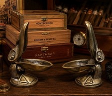 Vintage Matched Pair Of Brass Pelican Pipe Holders Ashtrays Art Deco Style Heavy picture