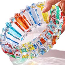 Colorful Vintage Cigar Ashtray Cut Crystal Glass Tobacciana Heavy Cut Art Round picture