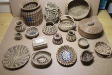18 HAND MADE BASKETS, TRAYS, LIDDED HOLDERS & MORE picture