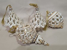 4 VINTAGE LENOX FLORENTINE & PEARL 24 KT  GOLD CHRISTMAS PORCELAIN  ORNAMENTS  picture