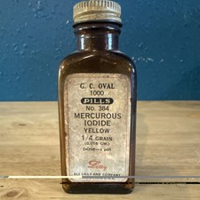 Vintage Eli Lilly Mercurous Iodide Yellow Medicine Bottle Amber Glass Antique picture
