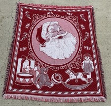 American Weavers Christmas Santa Claus Tapestry Throw Blanket Red Fringe 59