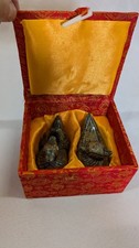 2 Chinese vintage stone carved mandarin ducks resting inside a traditional box picture