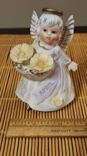 Lefton April Angel Figurine Hand Painted Ceramic White Gold Yellow picture