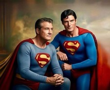 RARE COLOR STILL  SUPERMAN GEORGE REEVES  & CHRISTOPHER REEVE picture