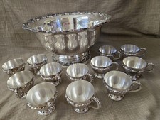 Poole Lancaster Rose Silver Plate Punch Bowl With Twelve Cups EPCA, 426/427 NICE picture