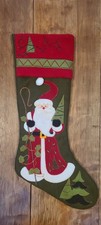 Prima Creations Old World Santa Christmas Stocking Shepherds Hook Holly Green picture