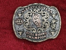 CANADIAN RODEO☆X~TREME☆1984☆ Bull Riding CHAMPION TROPHY BUCKLE☆Alberta☆Rare☆W45 picture