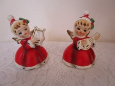 Vintage Napco Napcoware Christmas Angels Playing Harp & Mandolin Japan XLNT picture