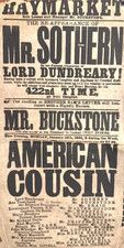 *RARE 1864 CIVIL WAR THEATRE BROADSIDE OUR AMERICAN COUSIN LINCOLN ASSASSINATION picture
