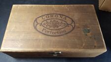 Vintage Coronas PERFECTION Cigar Box Wood burn tax stamp picture
