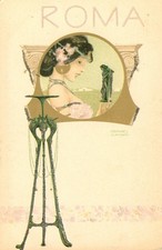 Art Nouveau Beautiful Girl 'ROMA' Art Postcard by Raphael Kirchner Antique 1907 picture