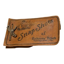 Vintage Rockaway Beach Taneycomo MO Snap Shots Leather Sepia Photo Album 16 picture