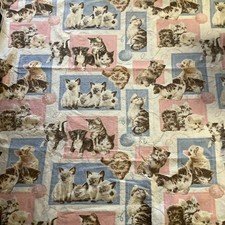 Vintage Owen Cozy Kittens Flannel Blanket 69 X 85 Pink & Blue Some Balling picture