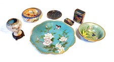 Six Pieces Cloisonne Assorted Lot Plus One Lid and One Stand picture