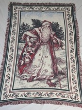 Vintage Christmas Santa Claus Tapestry Throw Blanket Reversible Holiday Decor picture