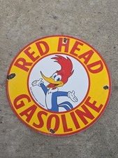 VINTAGE RED HEAD GASOLINE PORCELAIN SIGN, GAS STATION, PUMP SIGN  12