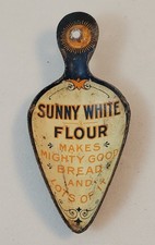 Vintage Sunny White Flour Advertising Tin Scoop - Colorful Lithographed Graphics picture