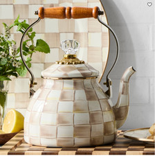 MacKenzie-Childs Mocha Check Tea Kettle Enamel Steel picture