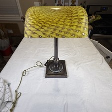 Frederick Cooper Chicago Banker Desk Lamp Yellow Art Glass Shade Bronze 18in picture