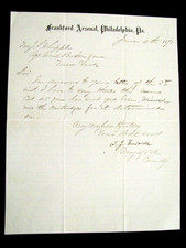 FRANKFORD ARSENAL LETTER RE WARD-BURTON BOLT-ACTION RIFLES TRIAL 1873 picture
