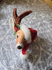 Vintage Annalee 3-inch Deer Head Ornament w/a Red Santa Hat 93 picture