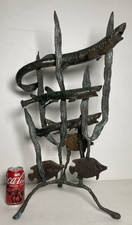 Vintage Original Bronze Sculpture Old Brutalist Seascape Sharks Fish Sea Weed picture