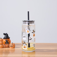 Way to Celebrate Halloween Mixed Ghost Glass Can Sipper Tumbler - 20 oz picture