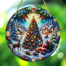 Stained Glass-Style Christmas Scene Acrylic Hanging Plaque, 8