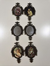6 Italian Ornate Metal Framed Wall Set Vintage Mirrored Floral Print +1 Extra picture