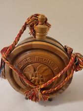 Vintage Wooden Flask Drinking Vessel Antique Hand Carved Wooden Flask  w/Strap picture