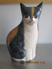 Vintage N.S. Gustin Handmade Painted Calico Cat Ceramic Figurine 13.5