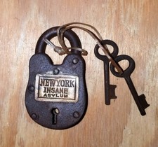 New York Insane Asylum Cast Iron Working Lock With 2 Keys Rusty Antique Finish picture
