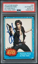 1977 TOPPS STAR WARS HARRISON FORD SIGNED RC HAN SOLO ROOKIE #58 PSA AUTO 10 picture