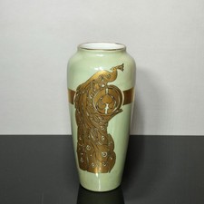Antique Bavaria Porcelain Peacock Vase Hand Painted Gold Signed A Dallman picture