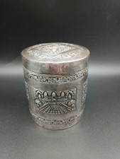 vintage wood-lined repousse Cambodian silver cigarette holder/humidor marked picture
