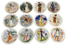 Full Set of 12 Porcelain Plates D'Arceau Limoges Les Femmes du Siècle Excellent picture