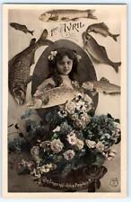 RPPC GUESS WHO SENDS IT TO YOU FISH POISSON D'AVRIL APRIL FOOLS FRENCH POSTCARD picture