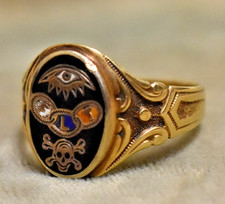 Vintage 10k Yellow Gold Otsby & Barton Odd Fellows Enameled & Onyx Men's Ring. picture